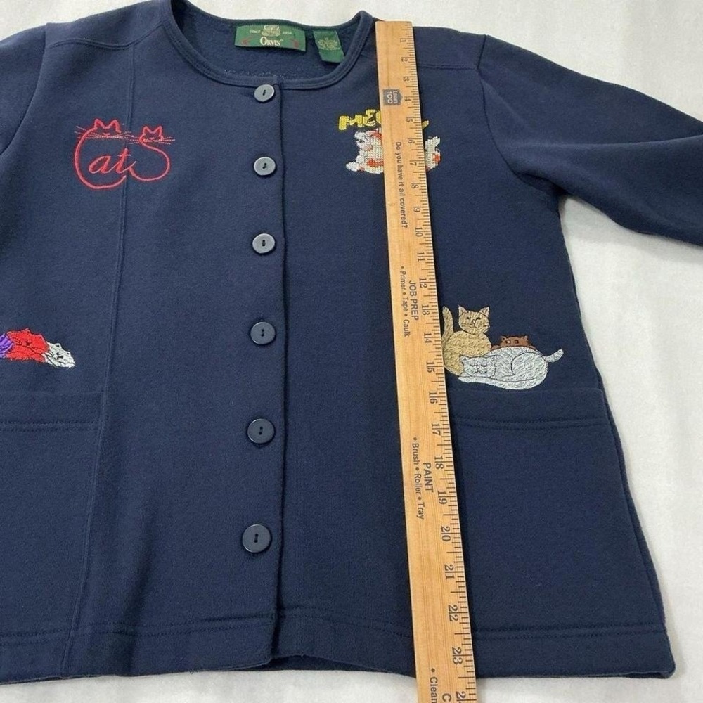 Whimsical Embroidered Cat Cardigan Jacket Orvis Vintage Buttons Roomy X-Small - Picture 8 of 8
